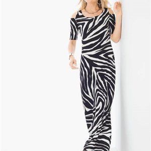 Chicos Cold Shoulder Zebra Print Maxi Dress